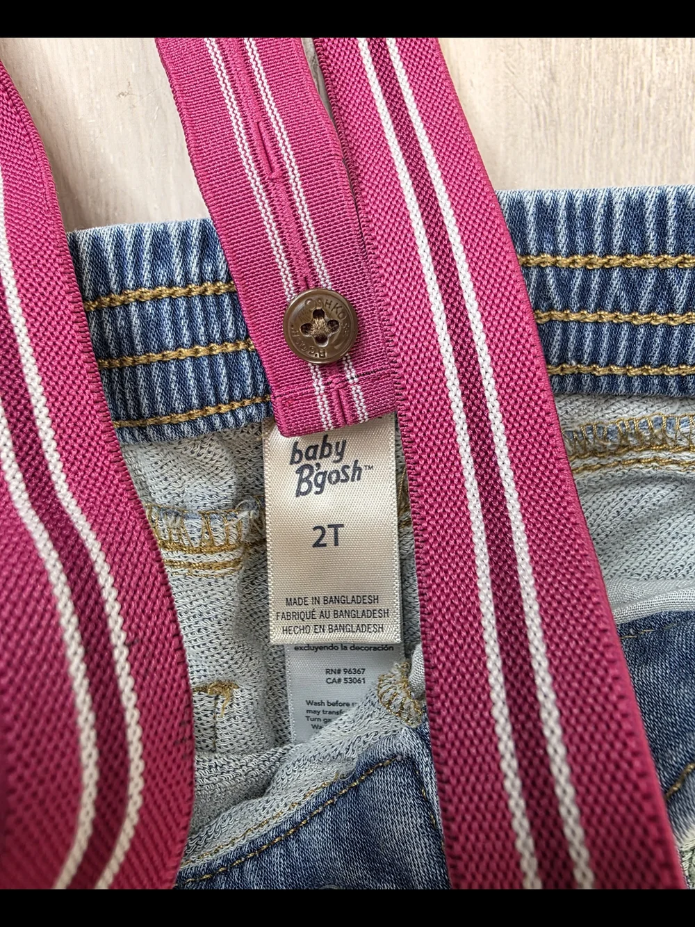 Adorable 2T OshKosh B'gosh Blue Denim Jeans with Pink Striped Suspenders